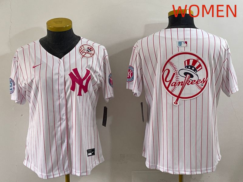 Women 2025 New York Yankees Blank White Stripe Joint Name Nike MLB Jersey style 21->women mlb jersey->Women Jersey